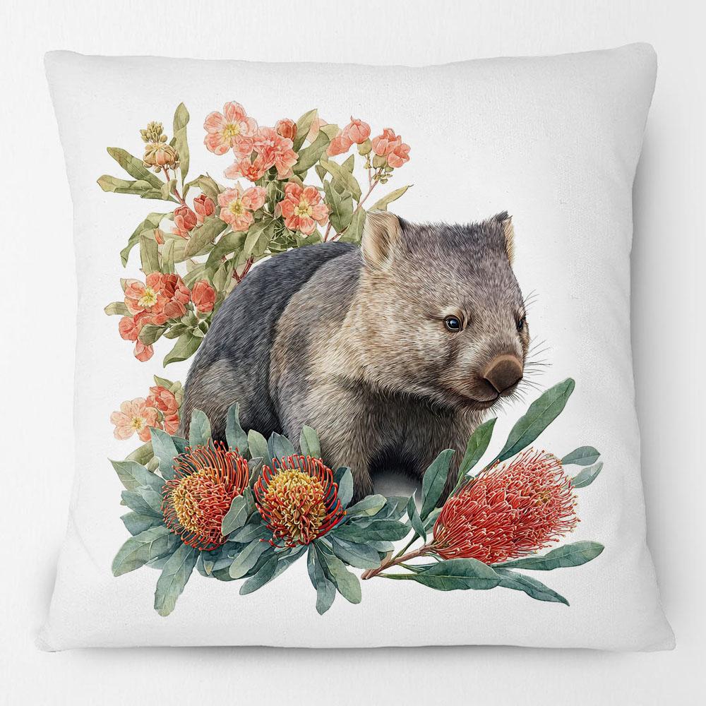 Australian Wombat Animals Bottlebrush and Banksia Flowers Cushion Cover Decorative Pillowcase 40x40cm16x16in