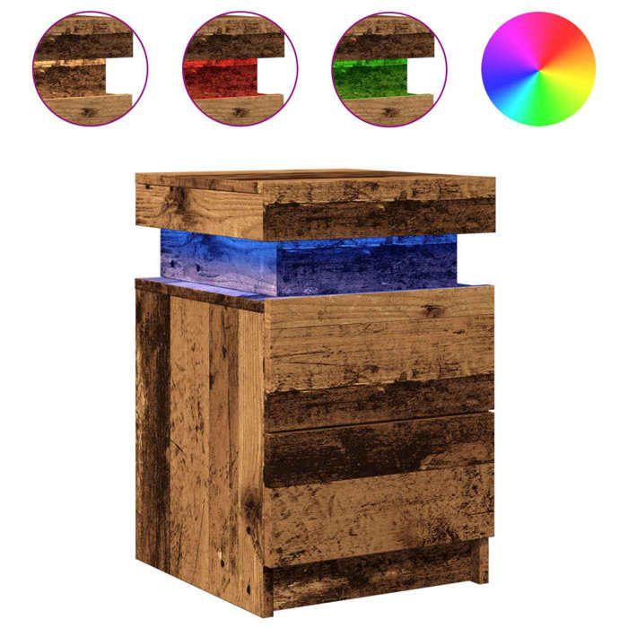 VidaXL Table de chevet et LED vieux bois 35x39x55 cm bois d'ingénierie, meuble de chevet, table d'appoint, armoire de lit, 857654