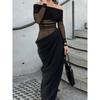 Xiaoke Wiwi Western Style Elegant Sexy Perspective Mesh Cut-out Dress Women Summer New Long Skirt