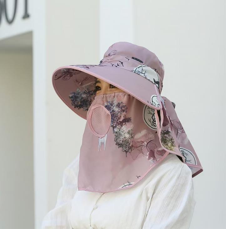 Hat Women'S Summer Thin Outdoor Sun Hat Mouth Mask Anti-Ultraviolet Work Sun Hat Cover Face Tea Picking Sun Hat