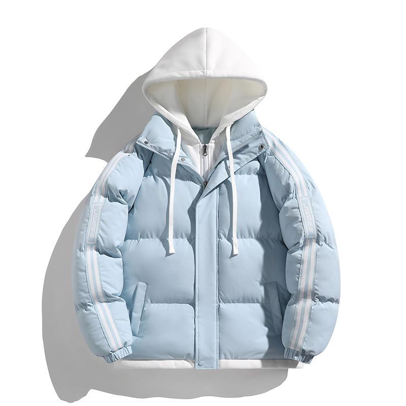 Fake Two-piece Cotton Jacket for Men Thickened Cotton Jacket for Winter Couples Coat Hong Kong Style Loose Hooded Bread Jacket