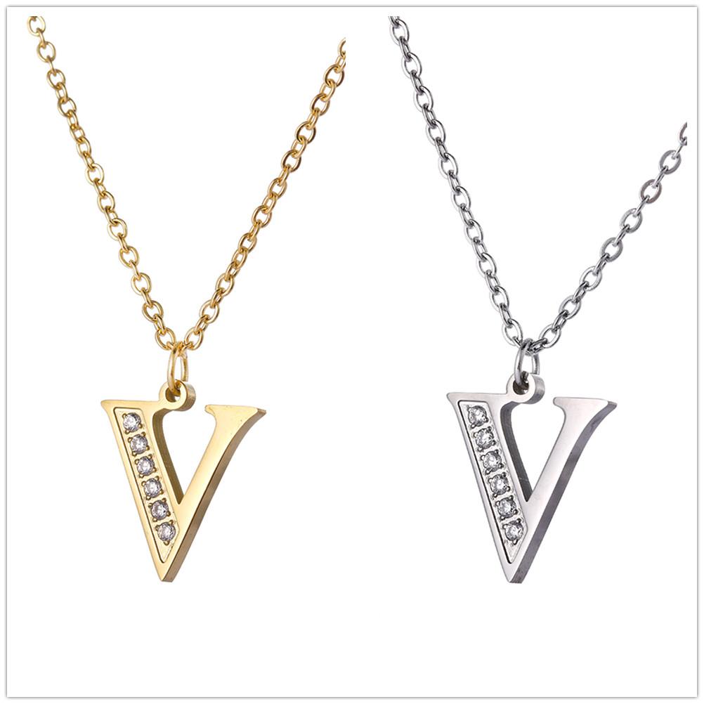 My Shape A-Z Letters Necklaces Girls Initials Alphabet Gold Color Chains Stainless Steel Rhinestone Name Pendant Choker Jewelry