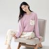 Cotton Pajamas Set Women Loose Fit Sleepwear Long Sleeve Two-Piece Loungewear Home Wear Comfortable Outfit Plus Size Options Breathable Fabric