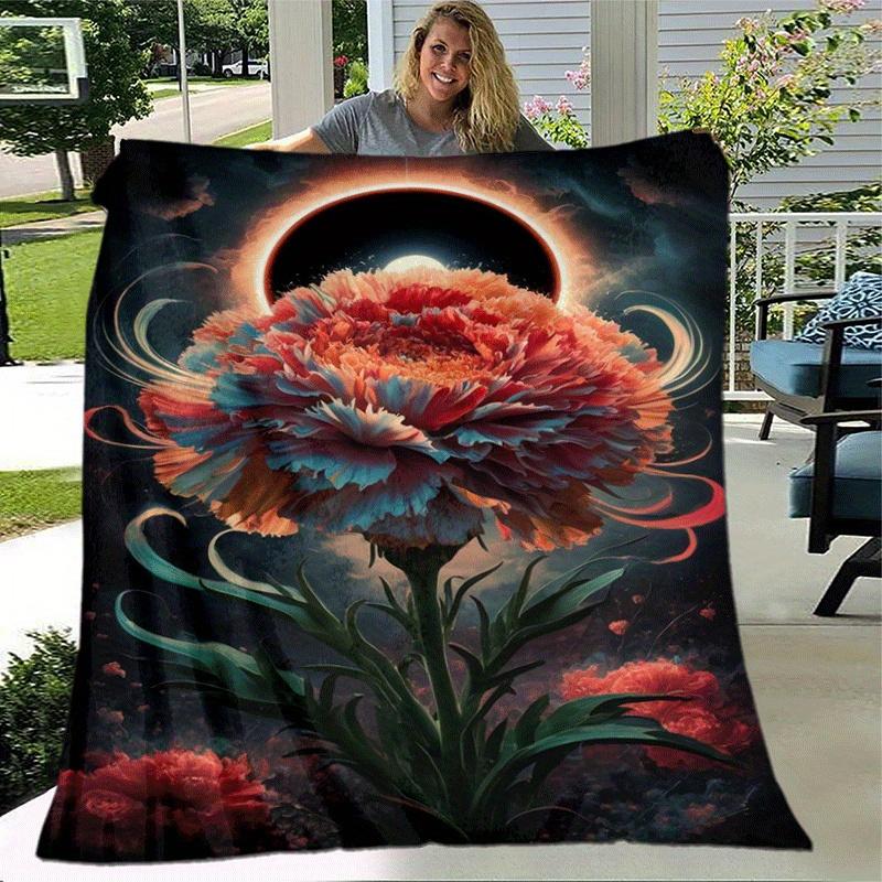 1pc Flower Printing Lightweight Flannel Blanket, Comfortable and Warm Blanket, for Camping Sofa Bed and Couch Office, Suitable for Gift Blank