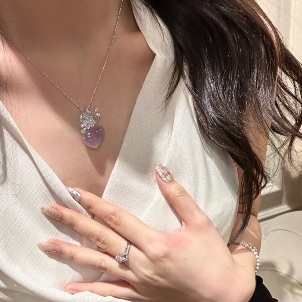 Sterling silver dream purple butterfly gourd necklace purple chalcedony clavicle chain women's high carbon diamond new Chinese pendant