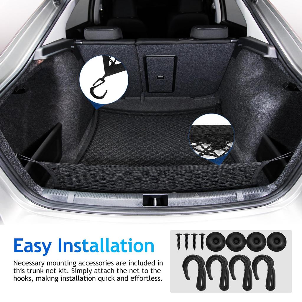 POPETPOP Luggage Car Roof Fully Trunk Storage Net for Car Trunk Cargo Storage Net, 2-Layer Net, Rubber, 80x60cm, Roof, Storage,