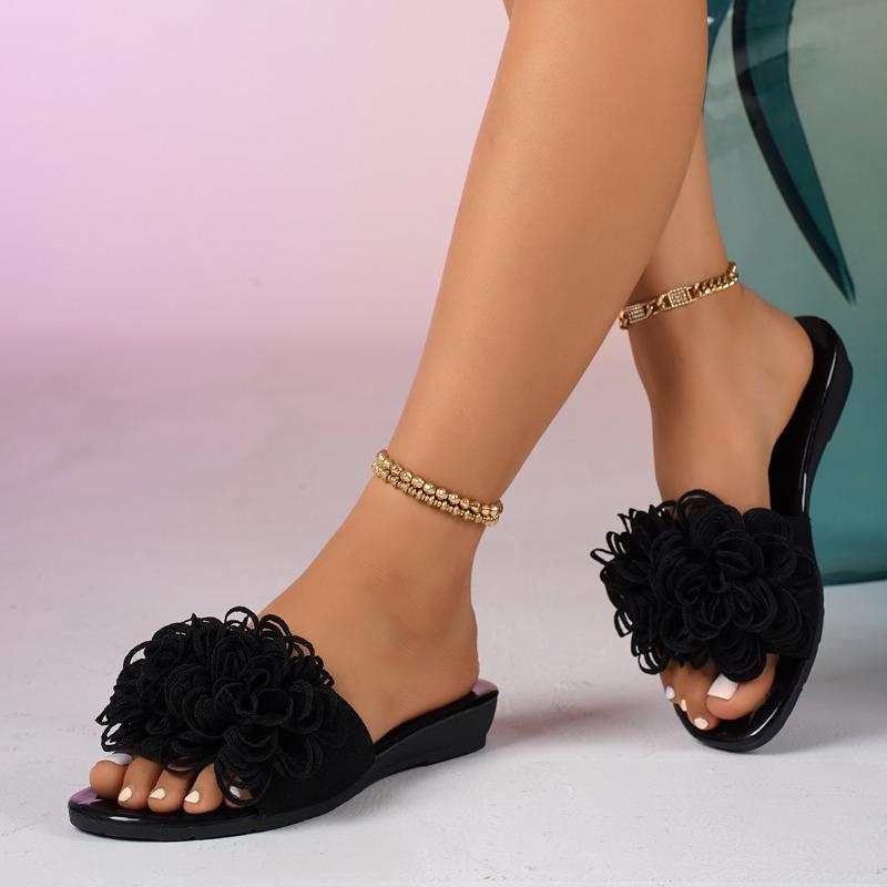 Fashion 2025 New Women's Slippers Fashion Floral Daily Slippers Women Summer Outdoor Plus Size Soft Bottom Open Toe Wedge Slippers
