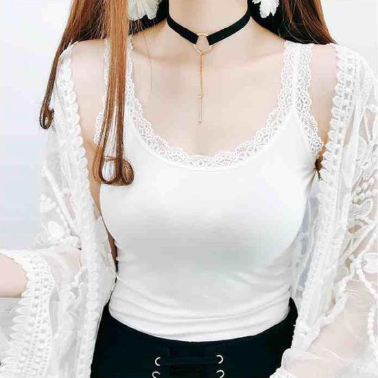 Women Lace Trim Camisole Tank Tops Set | Breathable Stretchy Sleeveless Layering Tops | Black White Grey Basic Undershirt Elegant Camis