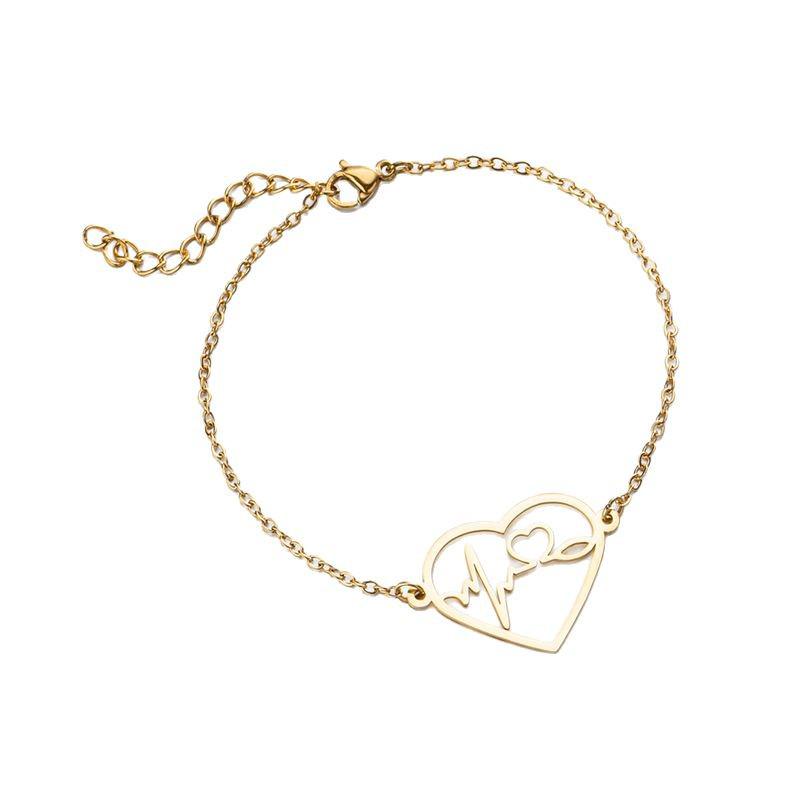 Mother's Day Geometric Heart Pendant Bracelet, Stainless Steel ECG Design