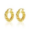 European-American Thick 3D Twisted Cable Knit Gold-Plated Earrings