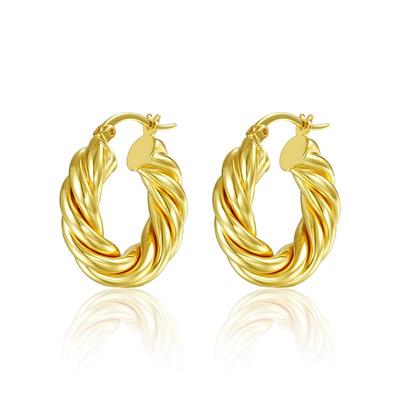European-American Thick 3D Twisted Cable Knit Gold-Plated Earrings