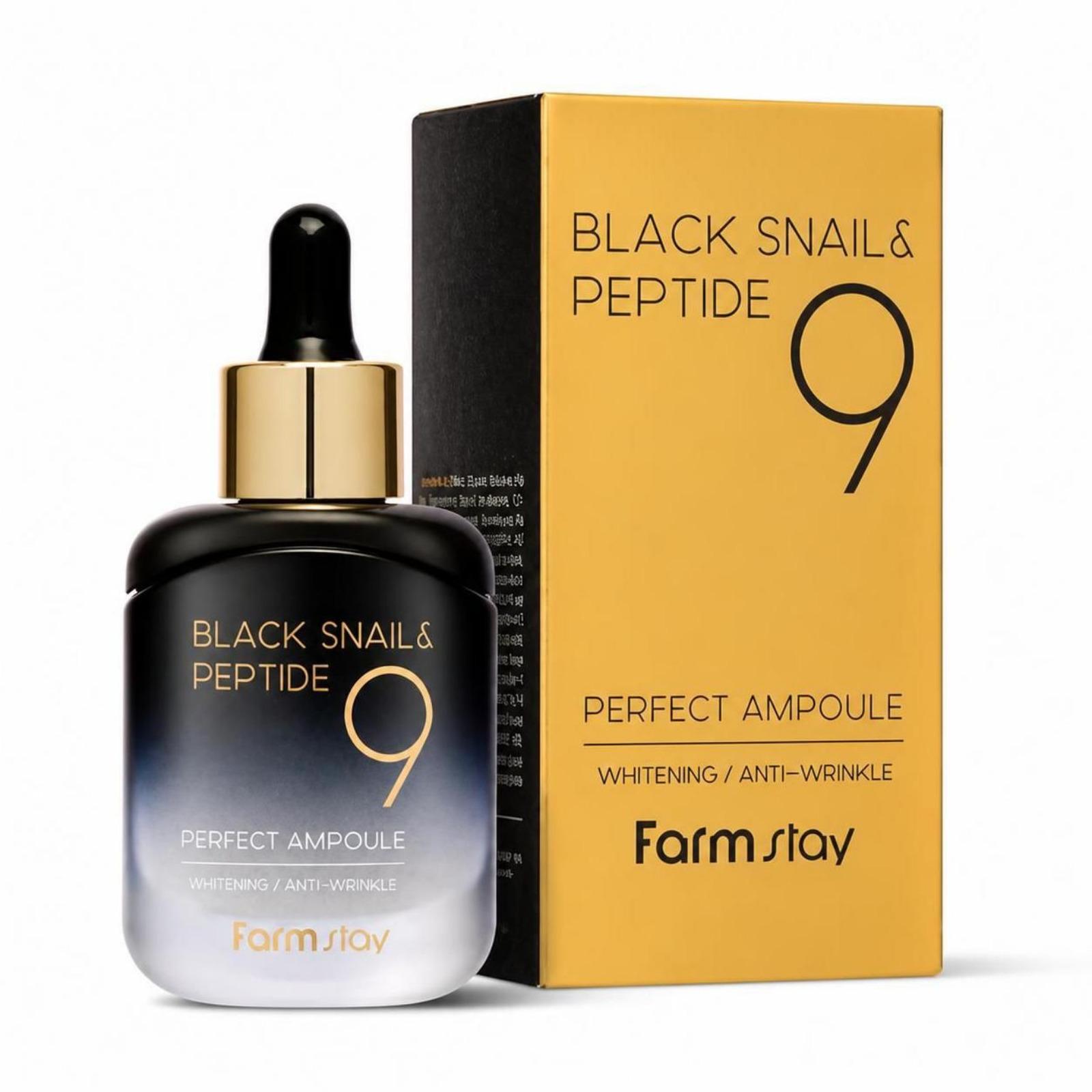 FARMSTAY Black Snail & Peptide 9 Perfect Ampoule 35ml Hydrating Firming Facial Serum 1 Piece