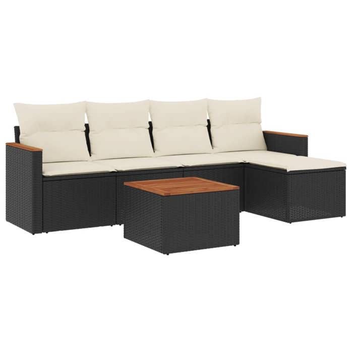 VidaXL Salon de Jardin avec Coussins 6 pcs, Canapés de Terrasse, Ensemble de Meubles de Patio, Mobilier d'Extérieur, Noir 3258325