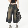 Vintage Streetwear Damen Jeans Sommer Lose Männliche Breite Bein Knielange Shorts Herren Übergröße Mode Denim Hosen Y2K