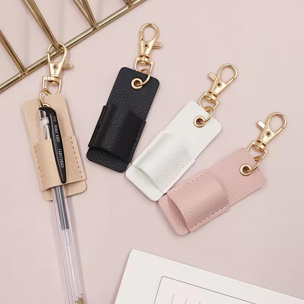 1PC Portable Pu Leather Lanyard Pen Holder Keychain Pen Case Pen Pouch Wear-Resistant Pen Clip Bag Hanging Pendant Decoration