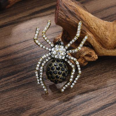 Personalisierte Schwarze Diamant Spinne Strass Brosche Metall Weibliche Corsage Vintage Zubehör Halloween