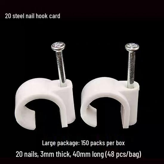 PVC Flame Retardant U-Type Wire Clip with Steel Nail Hook for Conduit, Sizes 16, 20, 25.