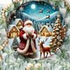 1pc Hand Painted Santa Claus Reindeer Village Snowy House Pine Metal Tin Wall Art Christmas Decor