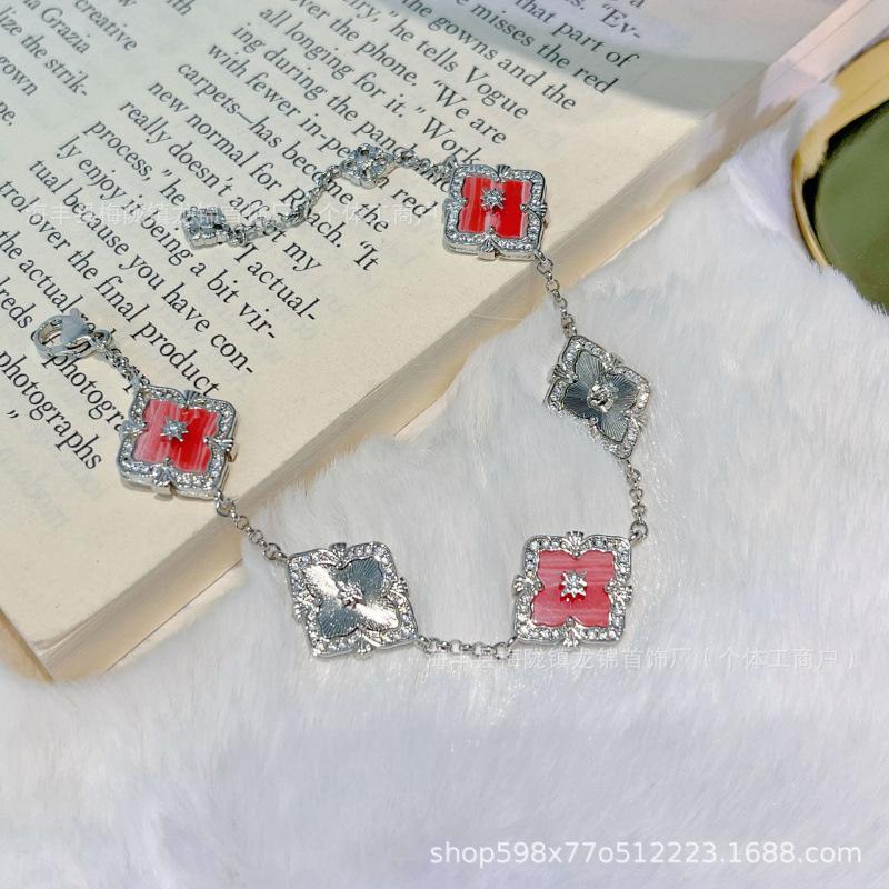 Buccellati Armband Kleeblatt Fünfblättrig Laser Diamant Doppelseitig Mädchen Retro Hof