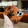 For iPhone 16 15 Pro Max 14 Pro 13 12 11 Case Coconut Tree Print Leather Texture TPU Soft Shockproof Matte Phone Cover