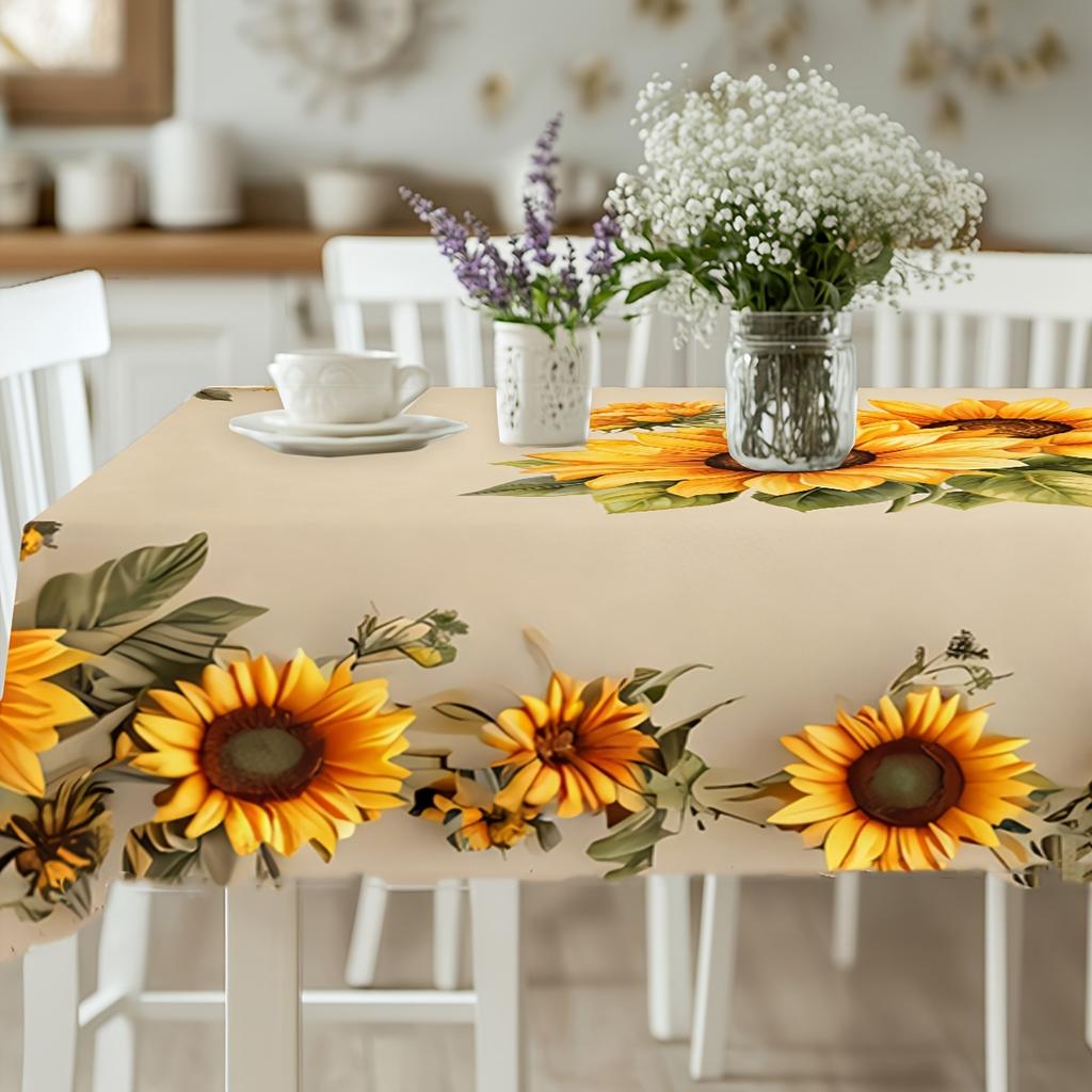Tablecloth 2D Flat  Spring Summer Yellow Sunflower Print TableclothTerrace Indoor Outdoor Deco