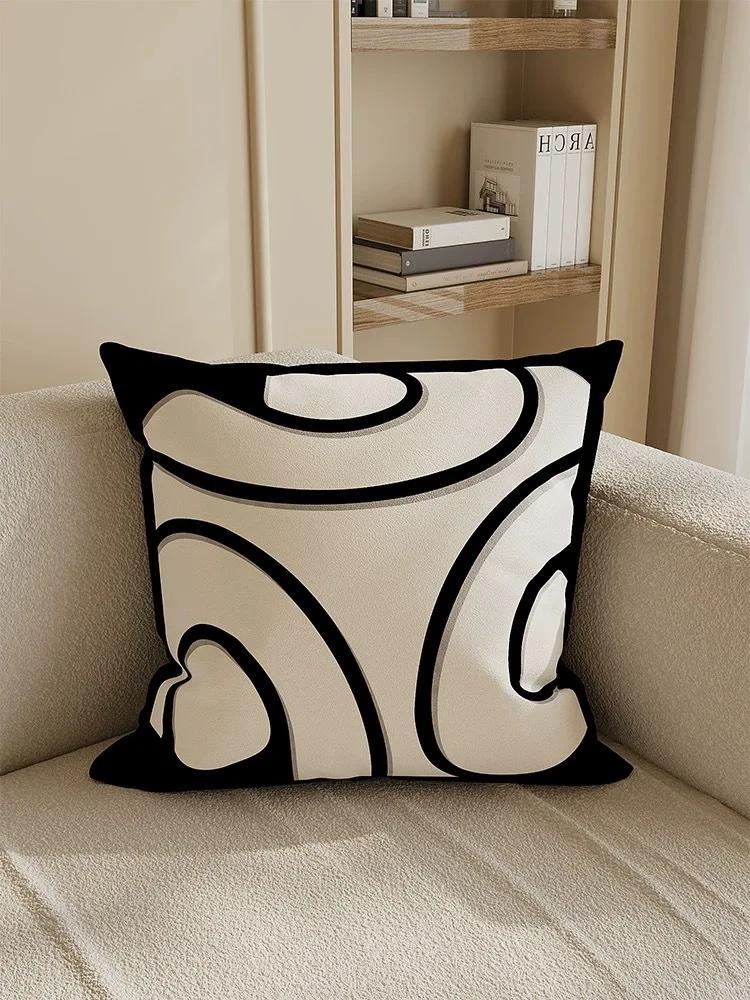 Light luxury high-end beige pillow cover abstract art modern simple pillow living room sofa model room pillow cover
