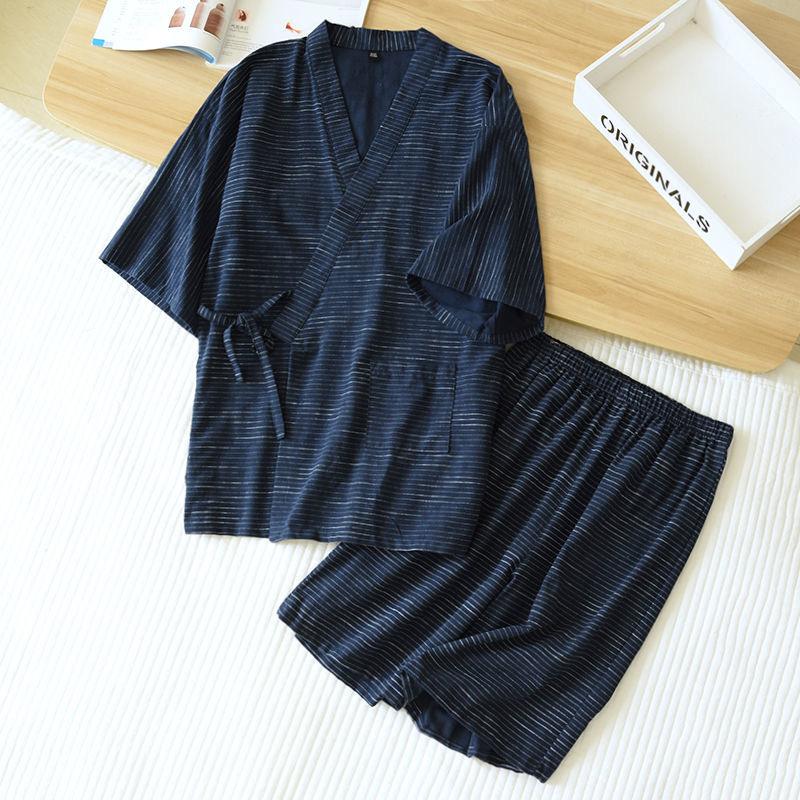 Kimono Pajamas Men's Pajamas Summer Thin Short-sleeved Shorts Cotton Simple Home Service Suit Pantalon Pijama Homber