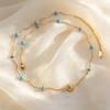 Stainless Steel Sun Pendant Necklace, Blue Natural Stone Beads Wave Chain Necklace for Women, Gold Plated Vintage Jewelry Gift