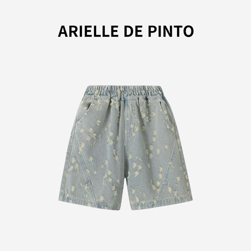French Arielle De Pinto Boys Shorts, Summer Fashion Trendy Ripped Denim Shorts for Baby Boys Image color 150