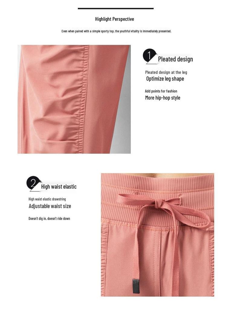 Lulu Women's Lightweight Quick-Dry Pleated Joggers - Breathable, Loose, Slimming, Casual Fitness Pants for Summer Running