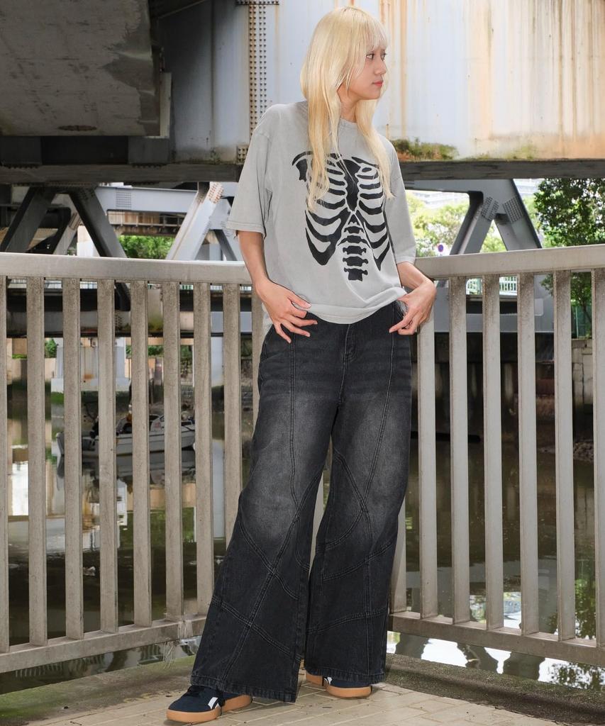 WEGO Switching Flare Denim Size Black for Streetwear and Outdoors Men's Pants, M, Denim,