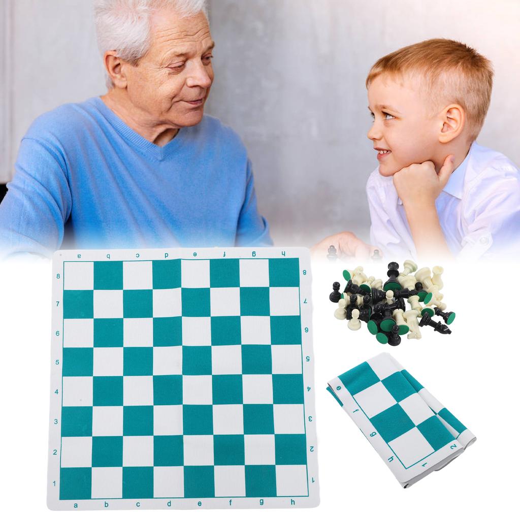 Chess Set Plastic Chess Board Set Desktop Game with 50x50cm Artificial Leather Board for Party Camping Relaxing