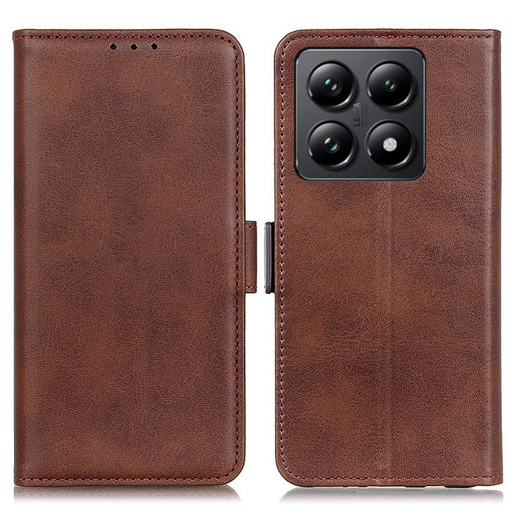 

For Xiaomi 14T Pro Case Stand Cowhide Texture PU Leather Phone Cover Brown