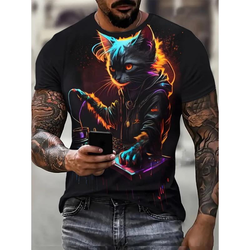 New Men's Novelty 3D Cat Full Print T shirt Casual Fashion Funny Short Sleeve T-shirt Unisex Top Summer Oversized Streetwear Tee