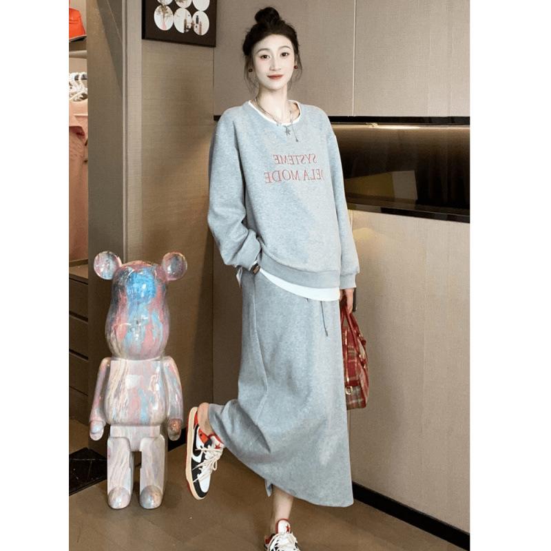 2025 Fall/Winter Internet Celebrity Casual Loose Slimming Two-Way Zipper Letter Print Hoodie Set Large
