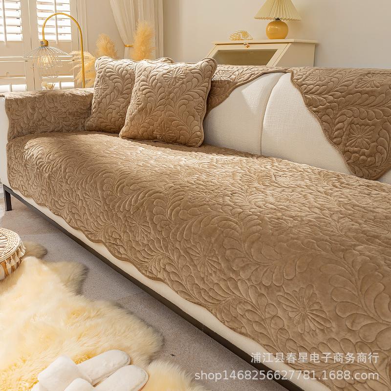 Winter Sofa Cushion Short Plush Simple Modern Nordic Fashion Seat Cushion High-Grade Non-Slip Solid Color Cover Backrest