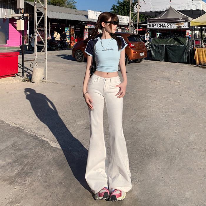 YC&2 Retro Spicy Girl Low-Waist Wide-Leg Flared Jeans for Women - Slimming, Micro-Elastic, Versatile, Spring/Summer