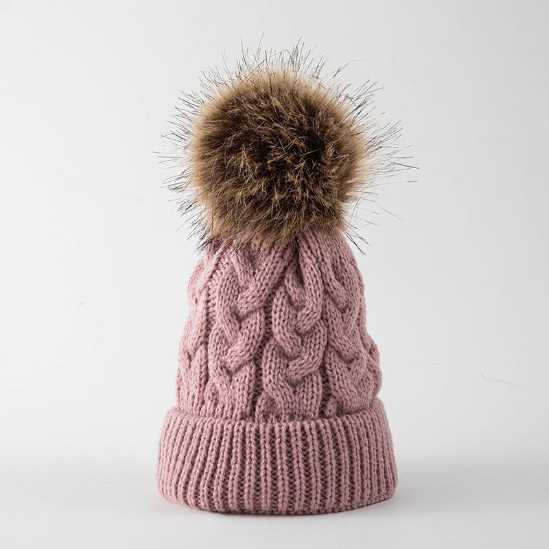 Large Pom-Pom Thick Woolen Beanie for Women and Children - Trendy Cable Knit Design for Autumn and Winter