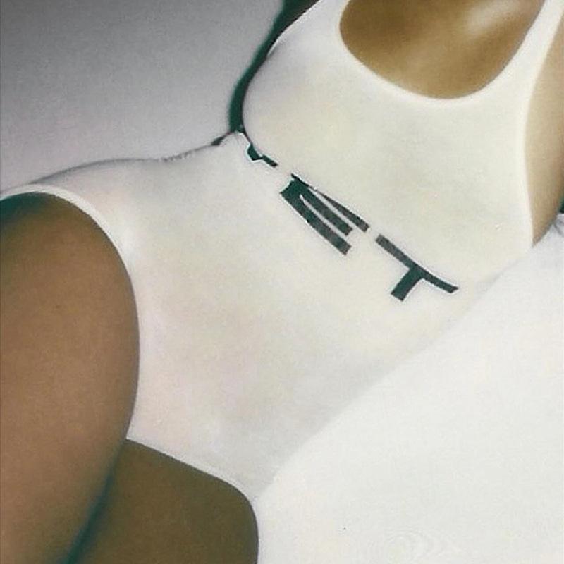 New 2025 Summer Women Sexy Sport Romper Subtranslucent Slim Playsuits Letter Printed White Women'S Raceback Sleeveless