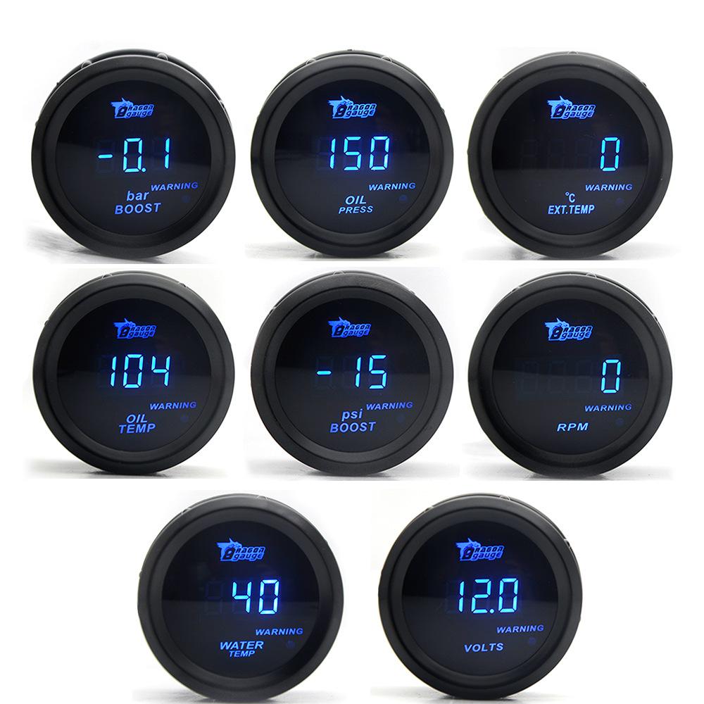 52MM Car Modification Gauge: Digital Display with Blue Light for Turbo, Water Temp, Oil Temp, Oil Pressure, Voltage (12V)