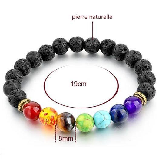 Bracelet - Unisex - Agate and Lava Stone - 19 Cm - 8 Mm - Ecological and Sustainable