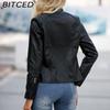 BITCED Women's Slim-Fit Leather Jacket - Lightweight Spring/Autumn Outerwear Motorcycle-Style Oversized Stand Collar Leather Jacket