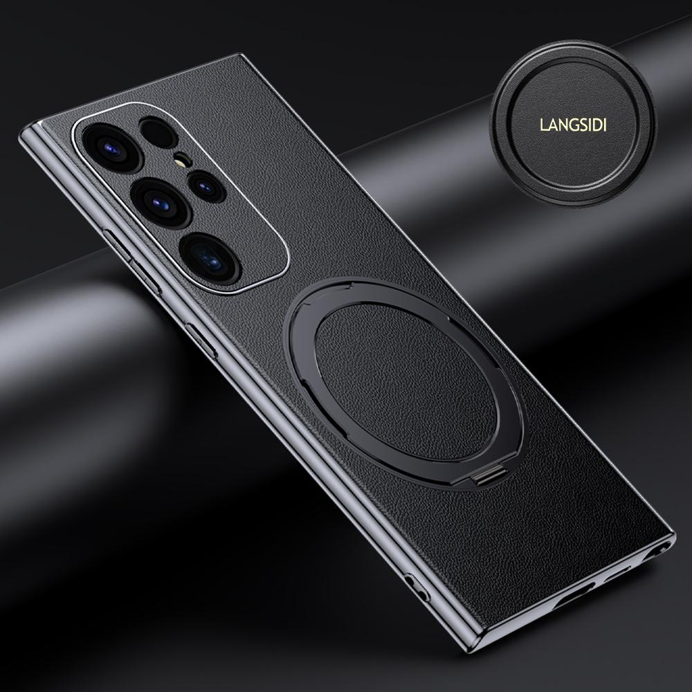 Leather Phone Case for Samsung Galaxy S24 S23+ S23 Plus Magnetic 360°Rotation Stand  Ring Holder Kickstand Cover