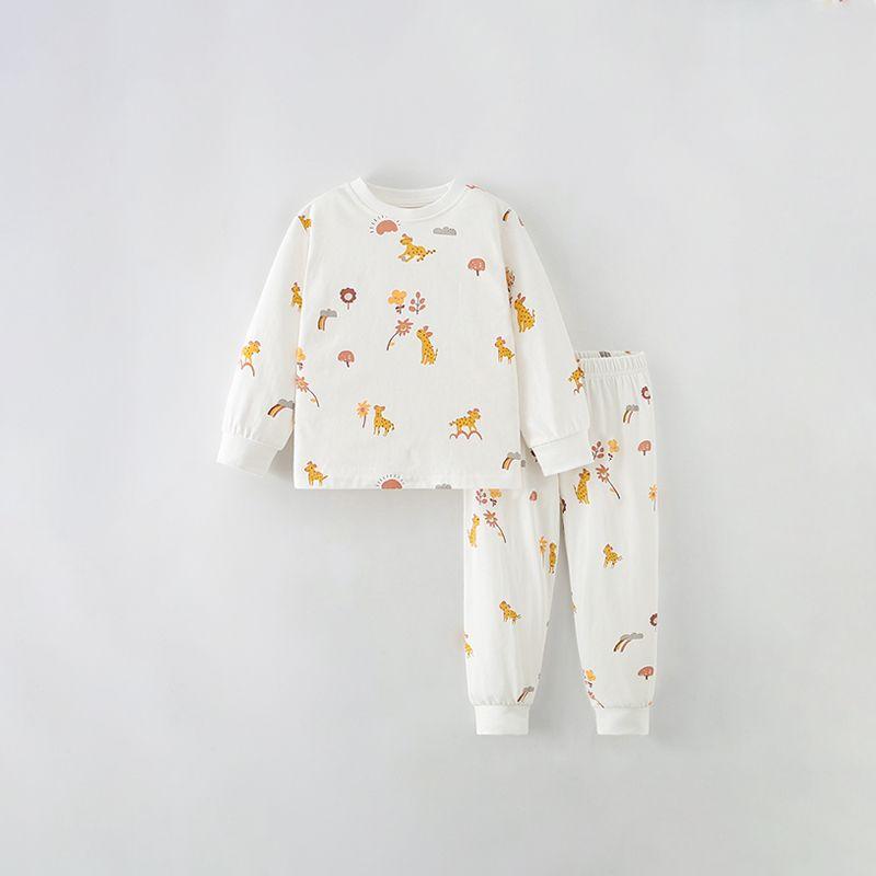 Malwee Girl Pure Cotton Homewear Suit Autumn and Winter Fashion Baby Round Neck Long Sleeves Pants Children's Two-Piece Suit