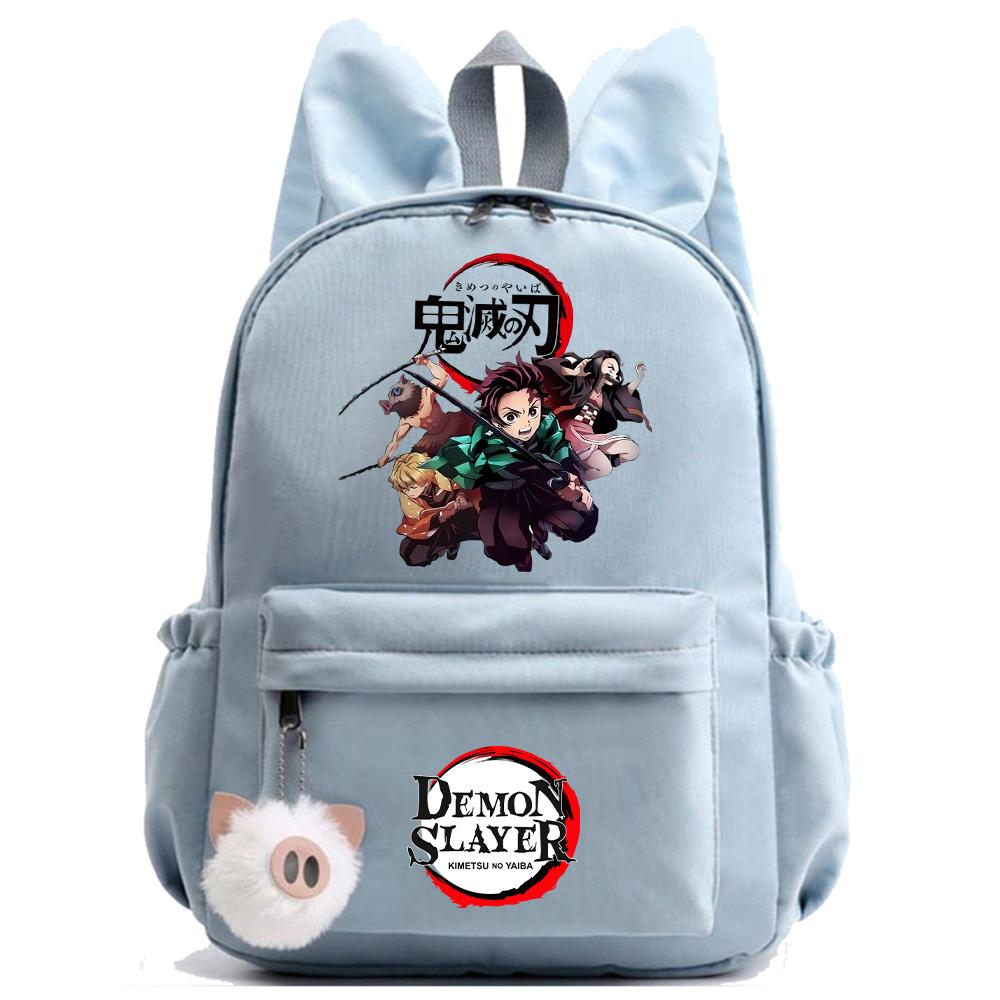 Anime Cartoon Demon Slayer Aufdruck Rucksack für Teenager Kinder Schüler Schultasche Mädchen Damen Große Kapazität Wasserdicht Reisetasche Geschenk Mochila