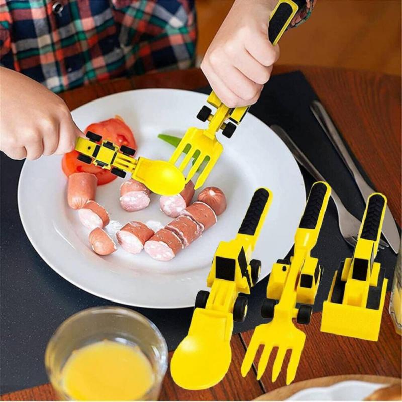 Dinneractive Eating Utensil Set for Kids – Construction Themed Fork and Spoon