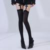 Women's Sexy Suspender Thigh High Stockings Velvet Thin Black and White Irregular Exposed Skin JK Japanese Over-the-knee Socks