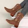 Fashion 2025 Autumn New Women Shoes Fashion Embroidery Flower Pointed Toe Mid Calf Boots Chunky Heels Western Cowboy Boots Botas Mujer