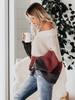 Women's Autumn Winter Knit Set Sweater Loose Patchwork Color One-Shoulder Crewneck Pullover