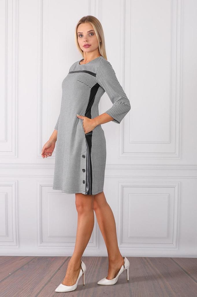 Damen Übergröße Kleid Gestreiftes und Lederdetailliertes Kleid